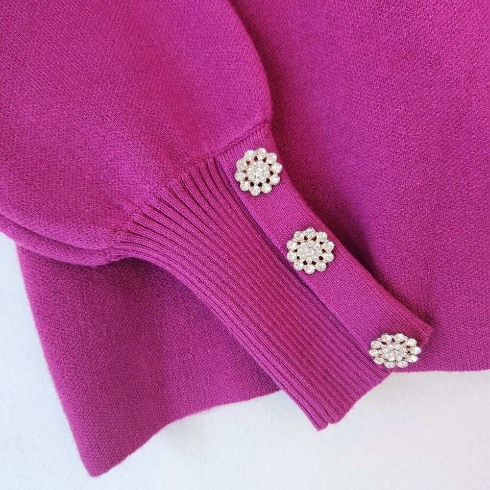 NWT Tahari Maroon Purple Mock Neck Sweater Jeweled Cuffs Women's S - Picture 4 of 9